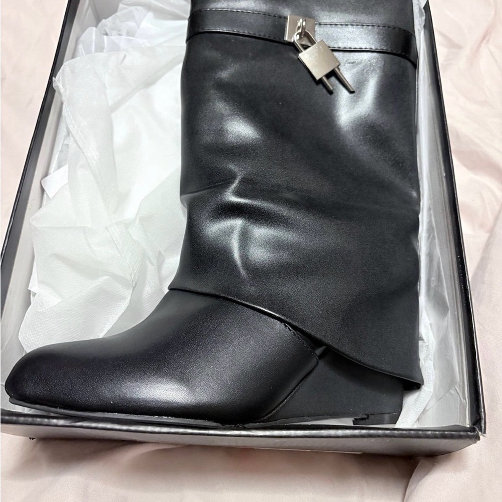 EGO Black Heeled Boots with Silver Buckle